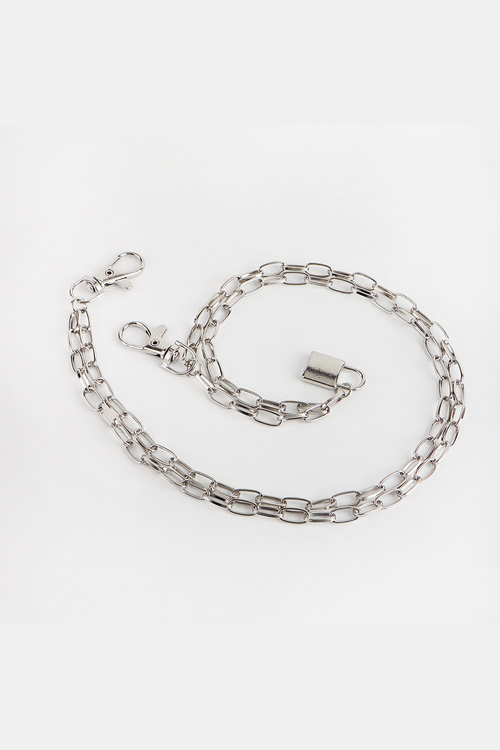 Silver double chain wallet chain with padlock and lobster clasps
