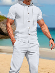 Men's Short-sleeve Hooded Top And Shorts Set, alternate angle