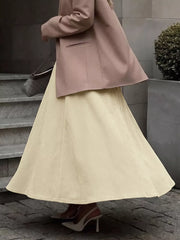 High Waist Pleated Midi Skirt in Khaki, fabric detail