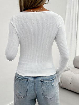 White textured knit scoop neck sweater with lace detail