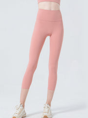 Coral Sculpted Crop Leggings with mesh detail and high waistband