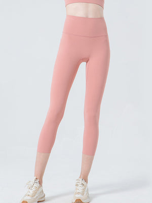 Coral Sculpted Crop Leggings with mesh detail and high waistband