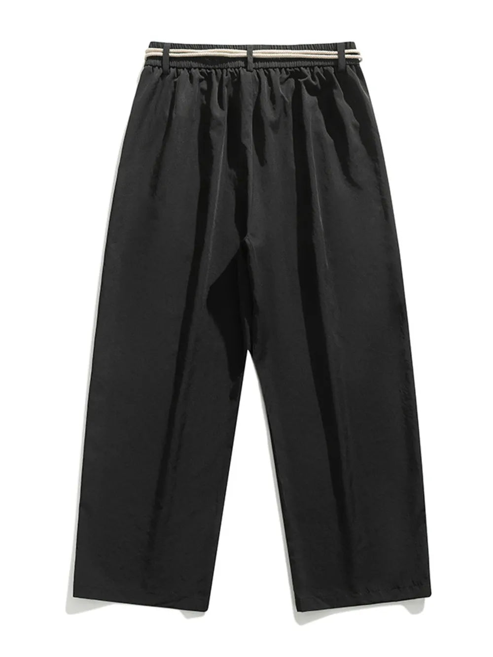 Black relaxed fit sweatpants with a belted waist and drawstring detail.