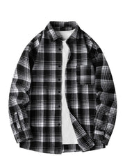 Men's Plus Size Plaid Long Sleeve Shirt in Black, model styling view
