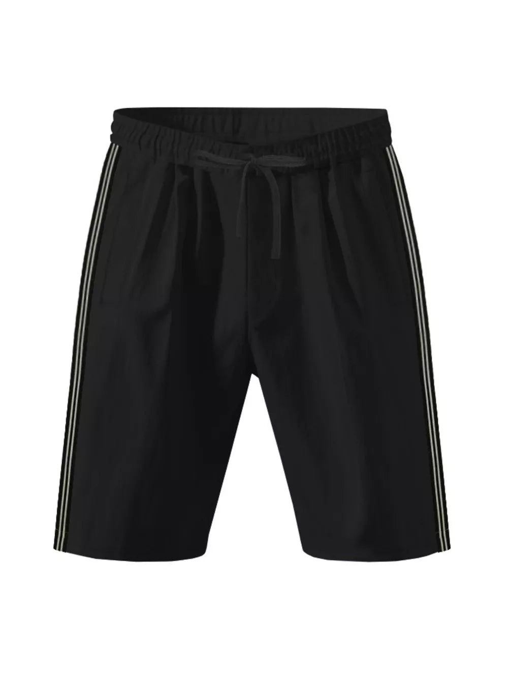 Black men's bermuda shorts with drawstring and double stripe detail.