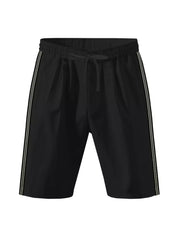 Black men's bermuda shorts with drawstring and double stripe detail.