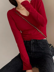 V-neck Long Sleeve Slim Fit T-shirt, side view