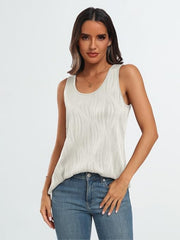 Textured wave tank top in white with a scoop neck and relaxed fit.