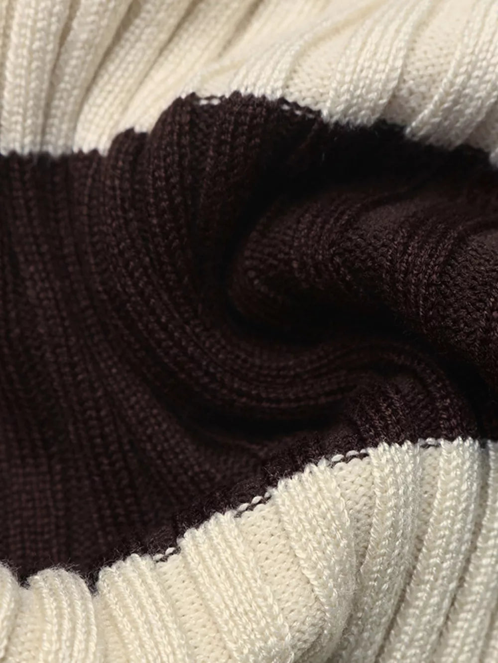 Striped Ribbed Knit Long Sleeve Sweater in Coffee Brown, product detail