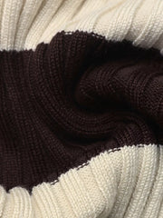 Striped Ribbed Knit Long Sleeve Sweater in Coffee Brown, product detail