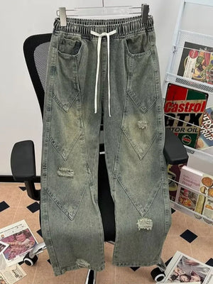 Men's Plus Size Distressed Wide-leg Jeans in Light, front view
