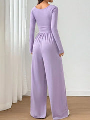 Ruched Square Neck Wide-leg Jumpsuit
