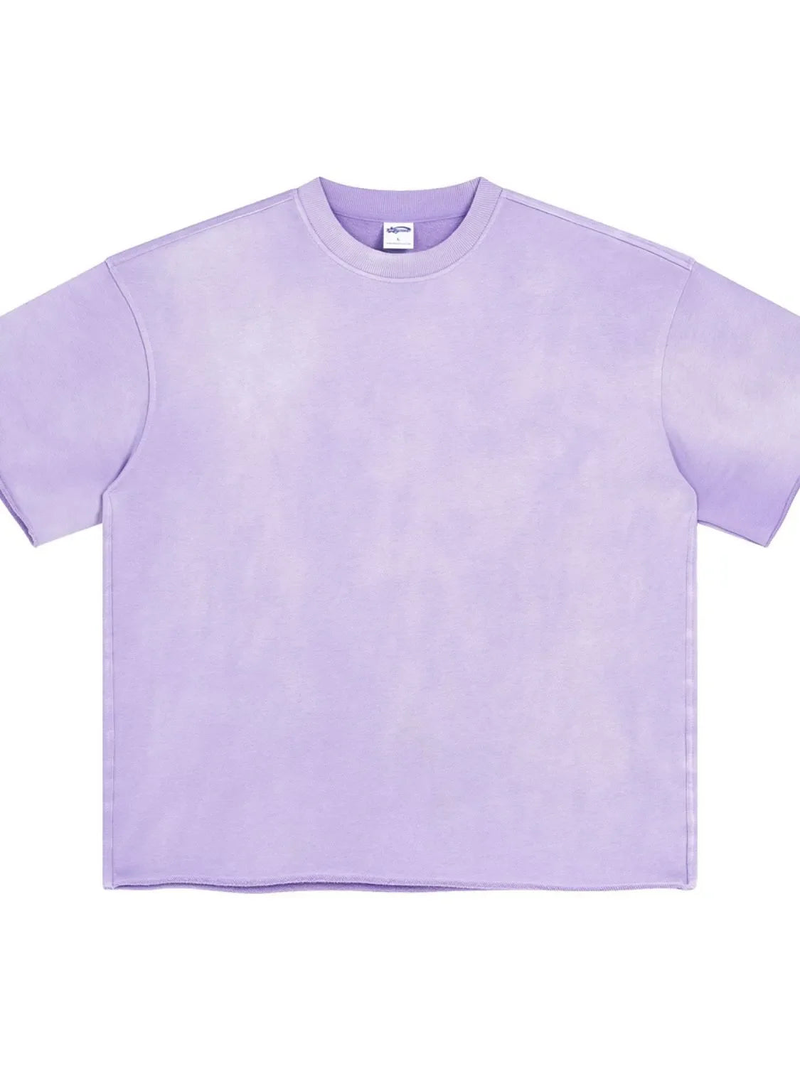 Lavender boxy t-shirt with raw hem and washed effect.