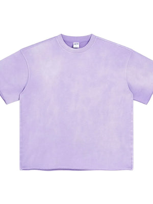 Lavender boxy t-shirt with raw hem and washed effect.