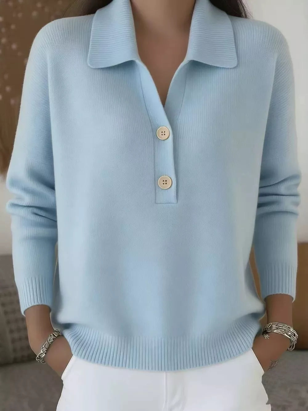 Full Size Button Detail Long Sleeve Sweater Plus in Orange-red, front view