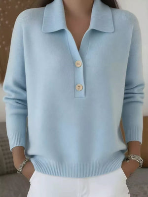 Full Size Button Detail Long Sleeve Sweater Plus in Orange-red, front view