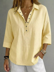 Full Size Snap Down 3/4 Sleeve Blouse Plus Size, back view