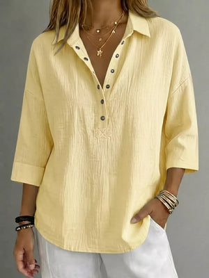 Full Size Snap Down 3/4 Sleeve Blouse Plus Size, back view