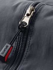 Grey men's vest detail showing zipper with "SPORTS" tag