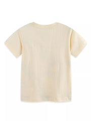 Cream cotton toddler t-shirt with short sleeves and crew neck, back view.
