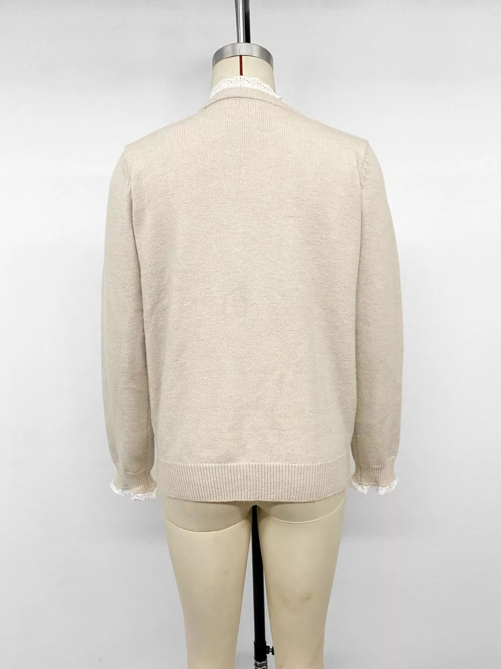 Elegant Lace Trim Round Neck Sweater in Apricot, view 12