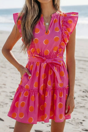 Ruffle Sleeve Polka Dot Mini Dress, back view