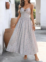 Floral lace-up cami maxi dress with smocked waist and tie-front detail