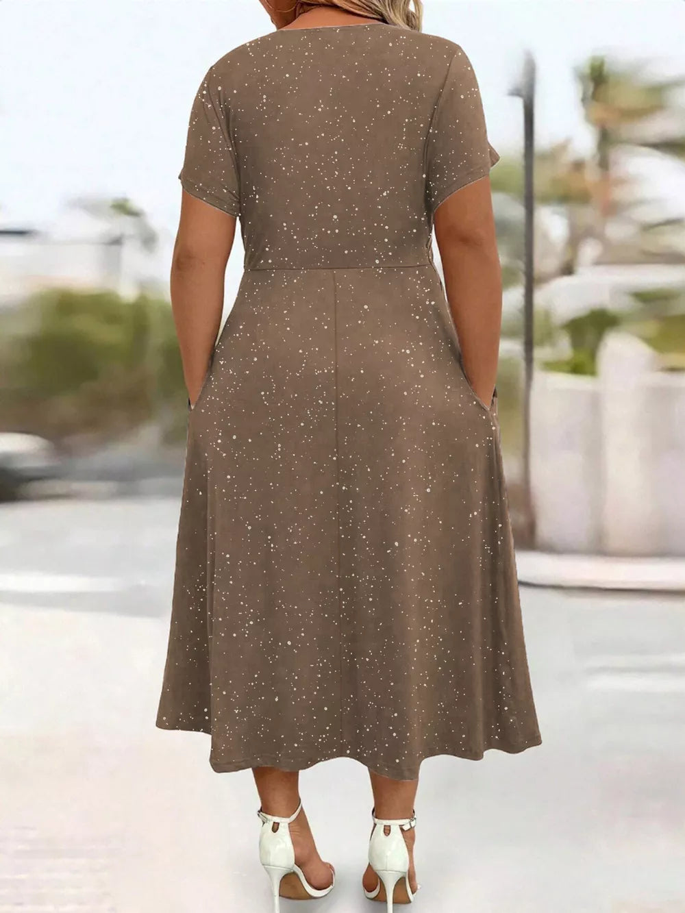 Full Size Glitter Flutter Sleeve Midi Dress Plus Size in Silver Gray, view 11