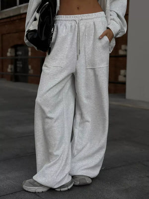 Oversized Zip-up Hoodie And Wide-leg Pants Set in Brown, editorial view