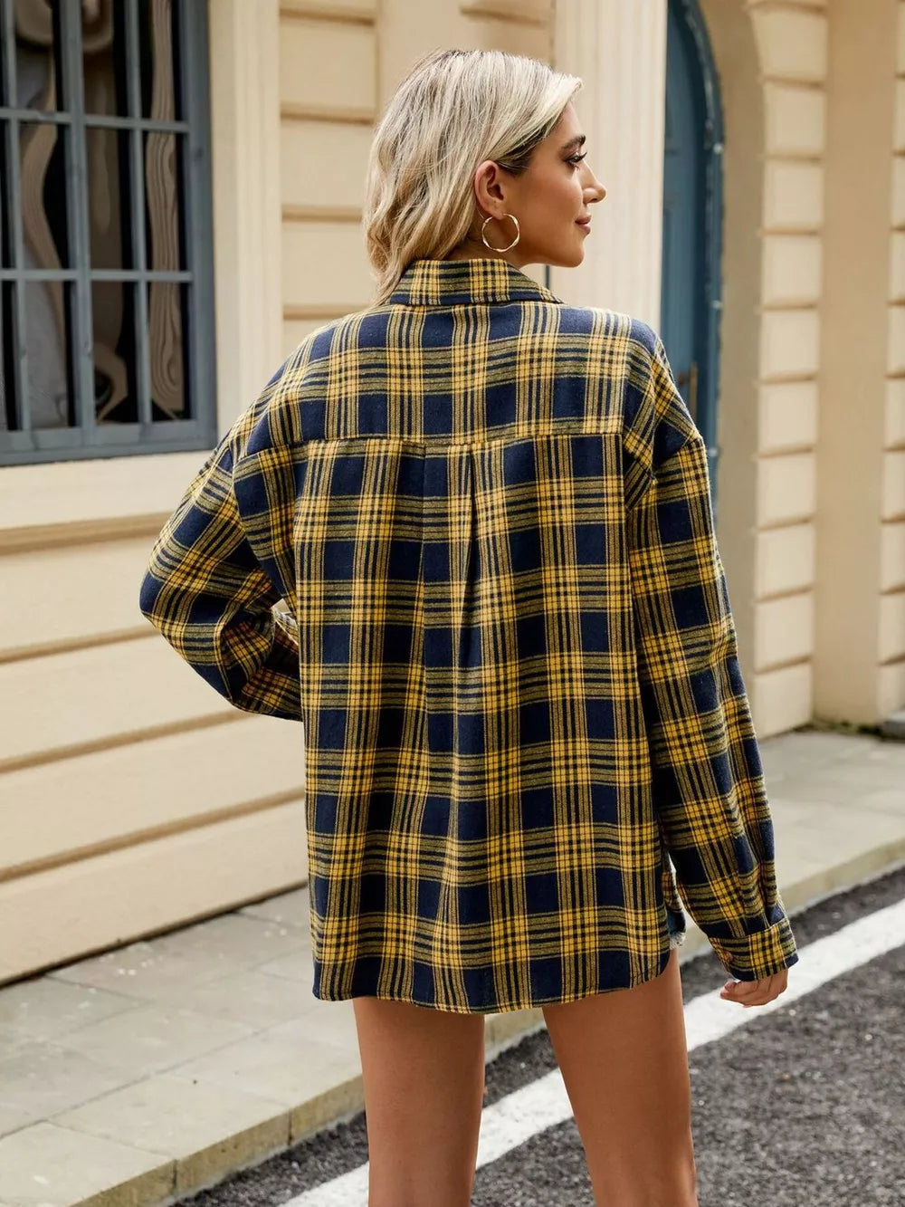 100% rayon Care instructions: Machine wash cold button-up shirt in Yellow with relaxed silhouette