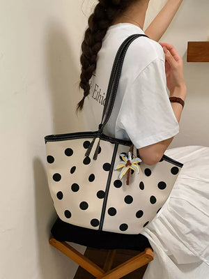 Polka Dot Shoulder Bag in White, front view