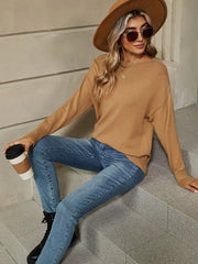 Ribbed Knit Dropped Shoulder Sweater in Light Gray, alternate angle