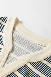 Navy stripe midi dress with cream trim detail