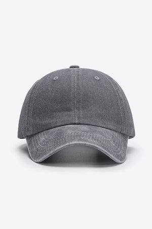 Washed cotton baseball cap in gray with stitched details and a curved brim.
