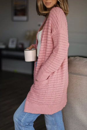 cardigan in Dusty Pink with ribbed and pocketed