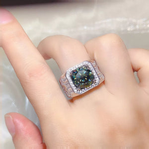 925 Sterling Silver Moissanite Solitaire Cocktail Ring, front view
