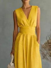 Effortless Elegance Wide-leg Romper With Pockets