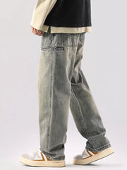 Men S Vintage Wash Relaxed Fit Jeans in Black, close-up detail