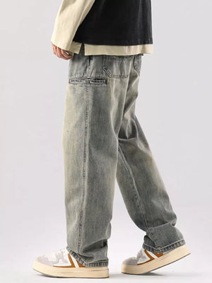 Men S Vintage Wash Relaxed Fit Jeans in Black, close-up detail