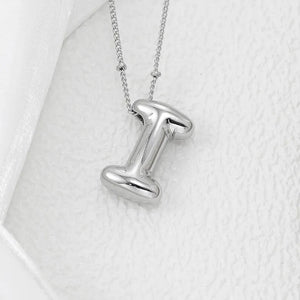 Silver initial I pendant necklace with beaded chain