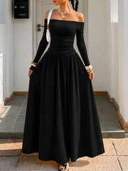 Off-the-shoulder Maxi Dress in Brown, view 11