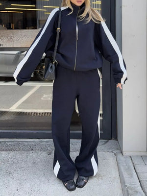 Zip Up Long Sleeve Outerwear And Pants Set, model styling view