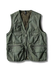 Men's Multi-pocket Cargo Vest in Army Green, model styling view