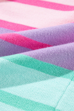 Ombre stripe knit sweater in sherbet and turquoise with ribbed cuffs.