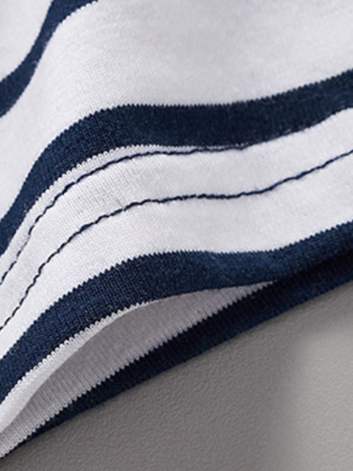 Toddler t-shirt with navy and white stripes, crew neck, cotton fabric.