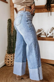 Chic Loose-fit Jeans With Turn-up Cuffs
