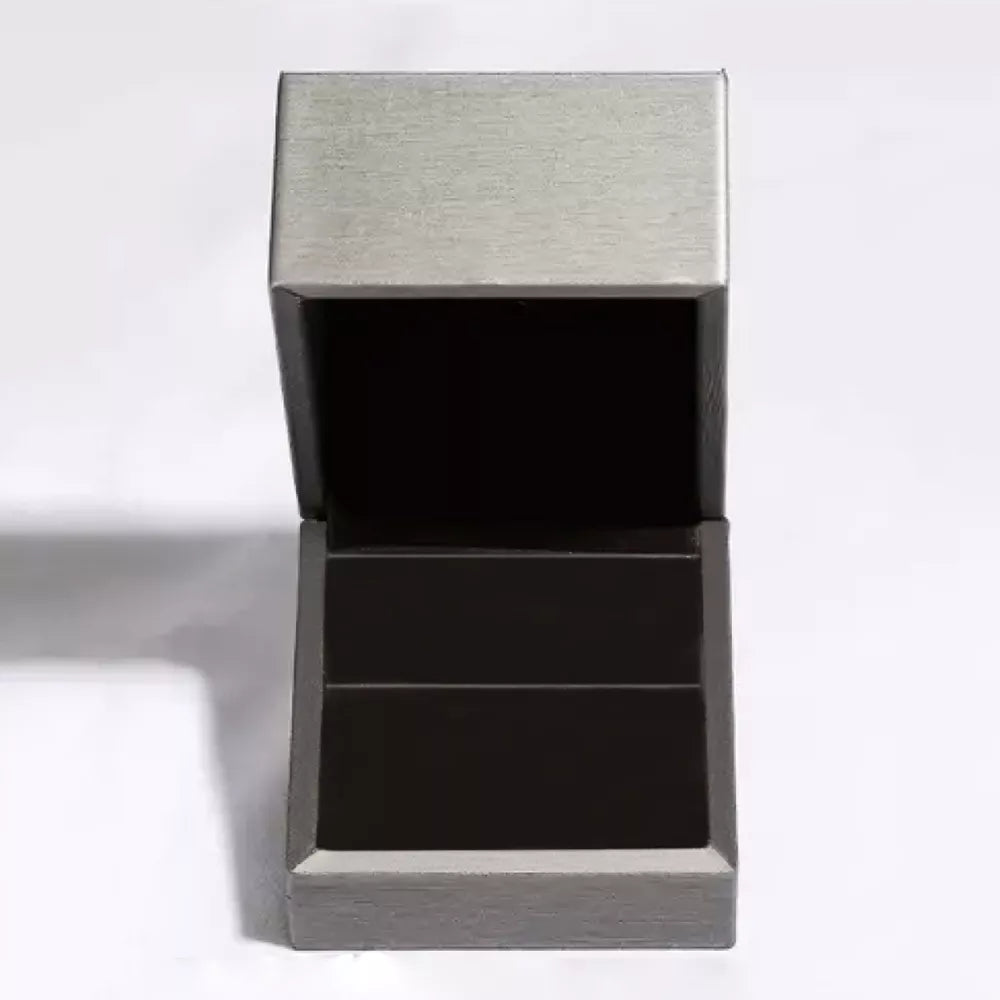 Eternity Heart Ring in sterling silver, shown in an open grey jewelry box.