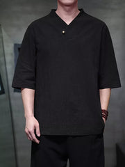 Men's Plus Size Solid 3/4 Sleeve Shirt, close-up detail