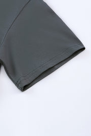 Mid gray cotton t-shirt with a relaxed fit and double-stitched sleeve hem.