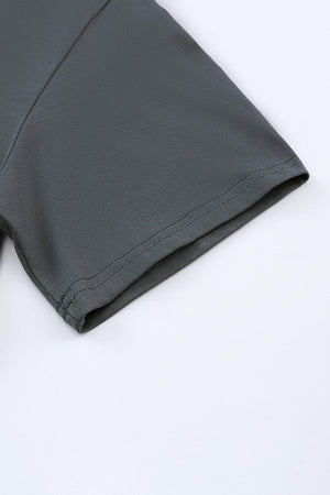 Mid gray cotton t-shirt with a relaxed fit and double-stitched sleeve hem.